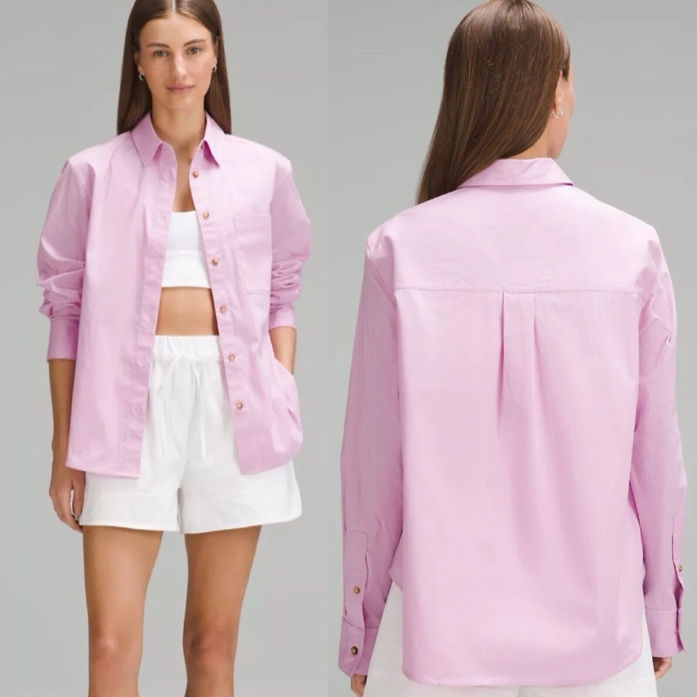 lululemon cotton blend poplin button down shirt S New